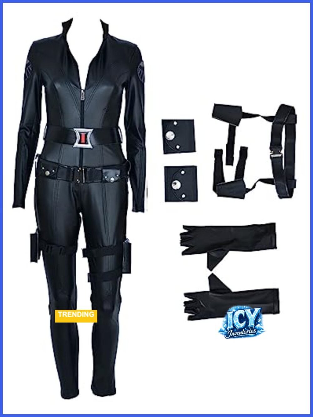 Black Widow Cosplay Costume Bodysuit Faux Leather Jumpsuit